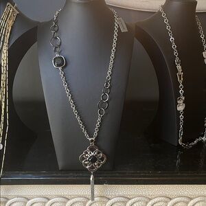 #O096 Chico's Silver and Black Necklace